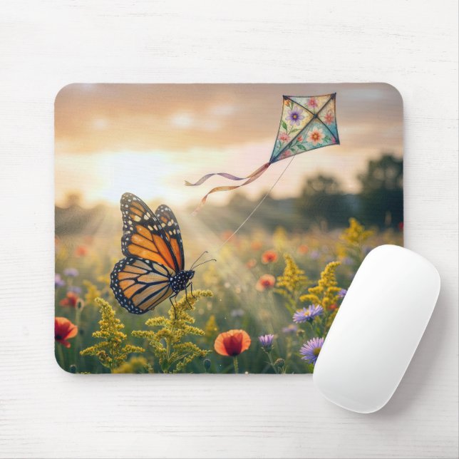 Tapis De Souris Papillon Monarque Faisant Voler un Cerf-Volant (Avec souris)