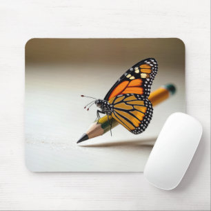 Tapis De Souris Papillon Monarque se reposant sur un crayon