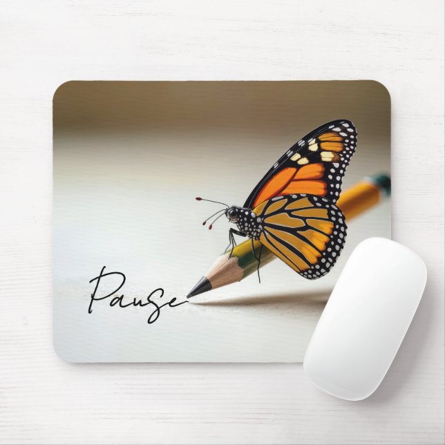 Tapis De Souris Papillon Monarque Sur Crayon Avec Texte (Avec souris)