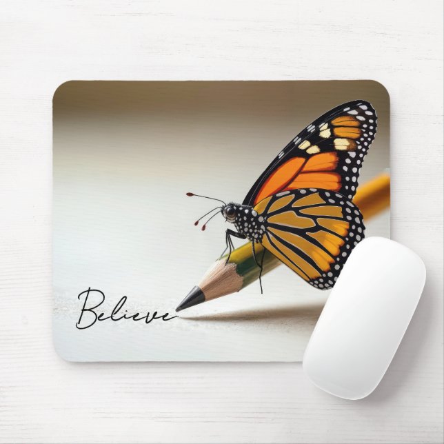 Tapis De Souris Papillon Monarque Sur Crayon Avec Texte (Avec souris)