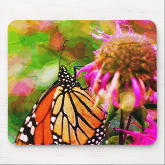 Tapis De Souris Papillon Monarque Sur L'Art Abstrait Fleur
