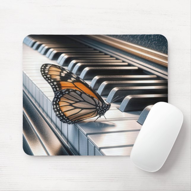 Tapis De Souris Papillon Monarque sur un piano (Avec souris)