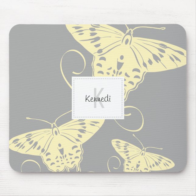 Tapis De Souris Papillon monogramme gris jaune (Devant)
