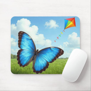 Tapis De Souris Papillon Morpho Commun Faisant Voler un Cerf-Volan