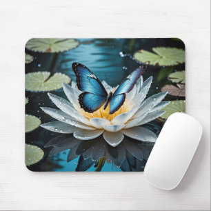 Tapis De Souris Papillon morpho commun sur une lys d'eau