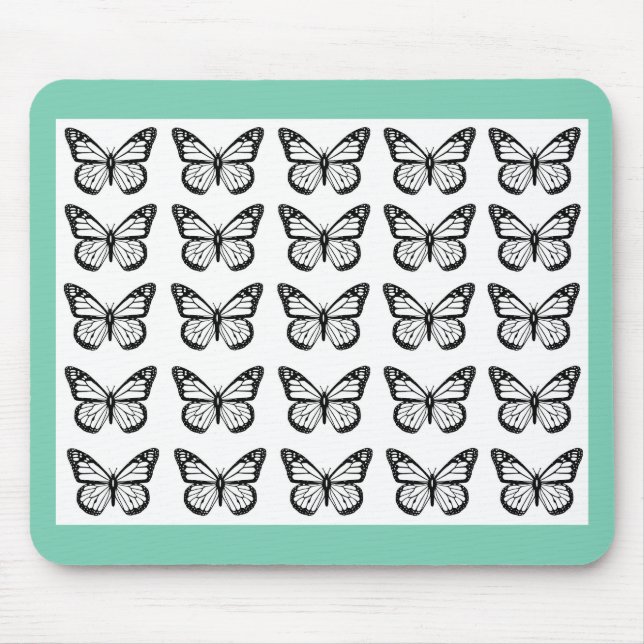 Tapis De Souris Papillon noir contours sur Blanc (Devant)