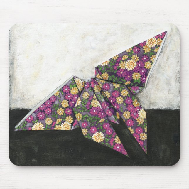 Tapis De Souris Papillon Origami sur papier floral (Devant)