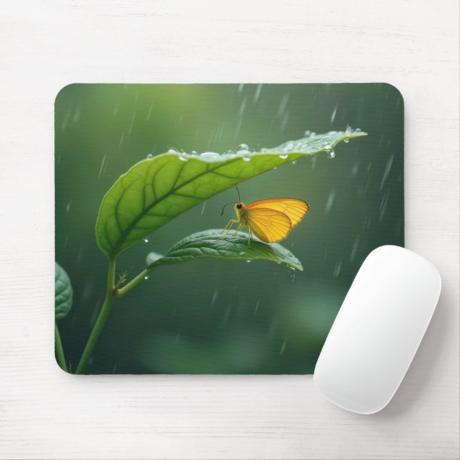Tapis De Souris Papillon qui reste sec sous une feuille (Avec souris)