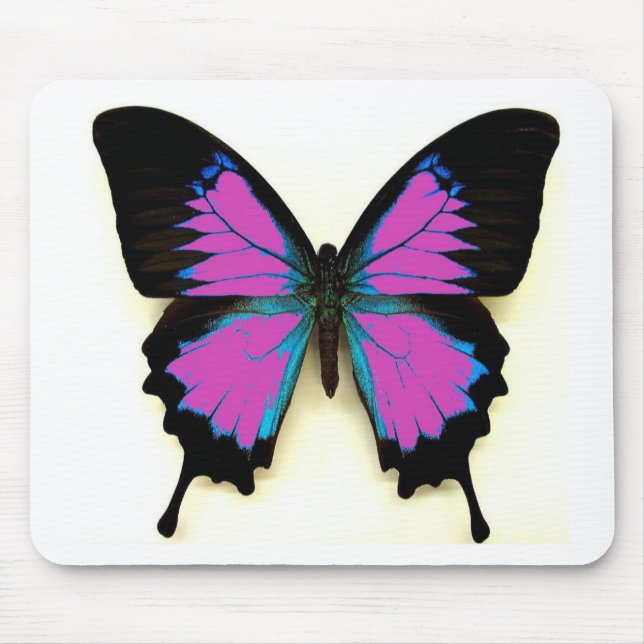 Tapis De Souris Papillon rose, bleu et noir (Devant)