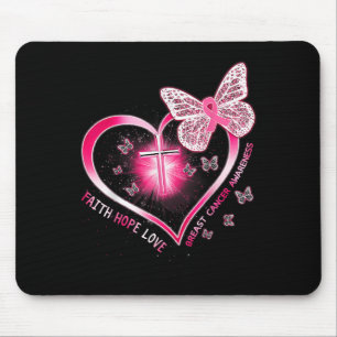 Tapis De Souris Papillon rose Croix Foi Espoir Amour Cancer du sei