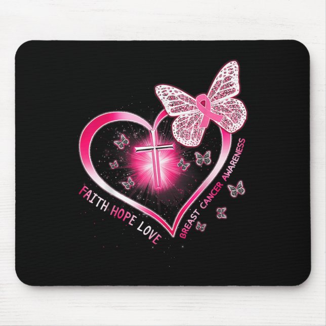 Tapis De Souris Papillon rose Croix Foi Espoir Amour Cancer du sei (Devant)