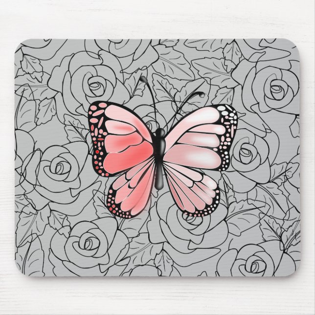 Tapis De Souris Papillon Rose Et Art Rose (Devant)