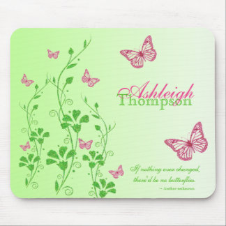 Tapis De Souris Papillon rose et vert Mousepad floral