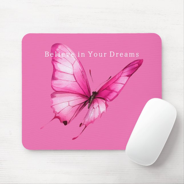 Tapis De Souris Papillon Rose Girly Chic (Avec souris)