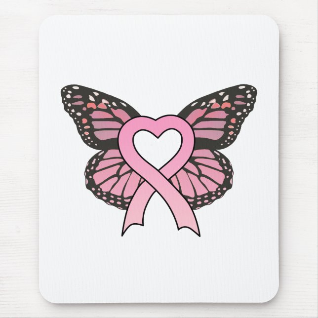 Tapis De Souris Papillon rose Mousepad de coeur de ruban (Devant)