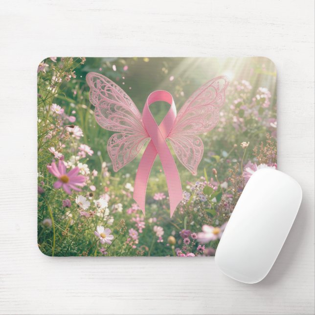 Tapis De Souris Papillon Ruban Rose dans un Jardin (Avec souris)