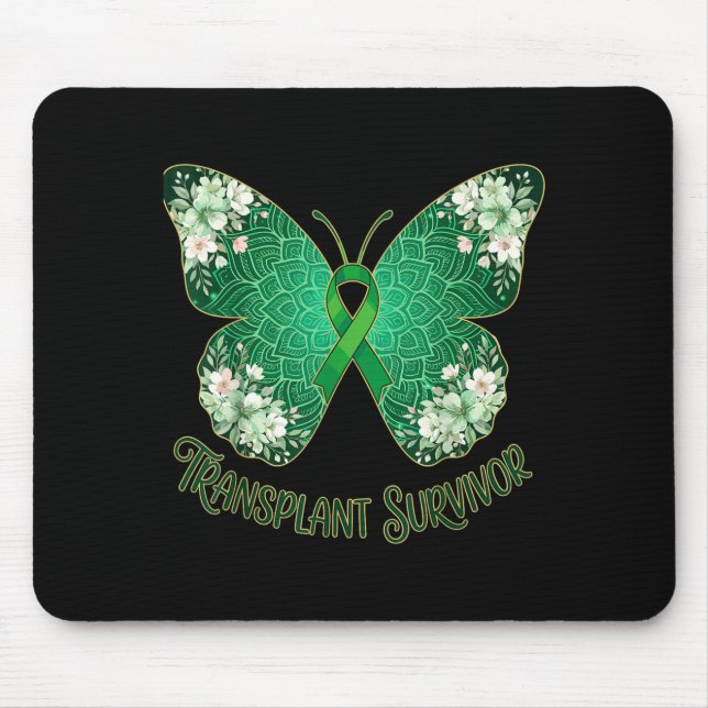 Tapis De Souris Papillon ruban vert mandala survivant de transplan (Devant)
