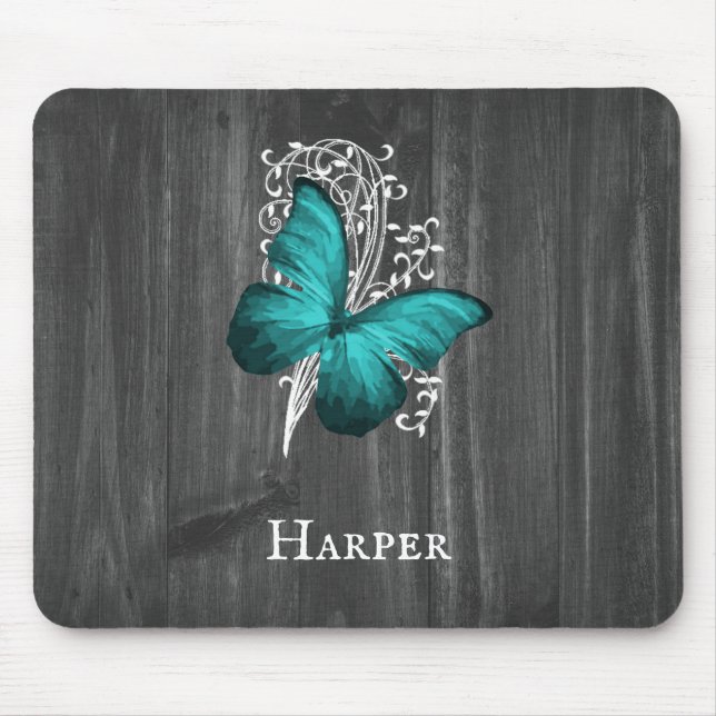 Tapis De Souris Papillon Rustique turquoise Pad personnalisé (Devant)