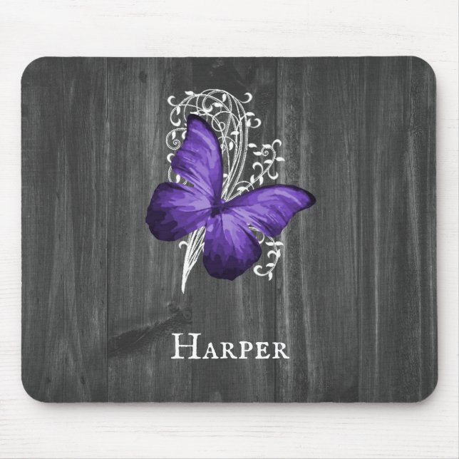 Tapis De Souris Papillon Rustique Violet Pad de souris personnalis (Devant)