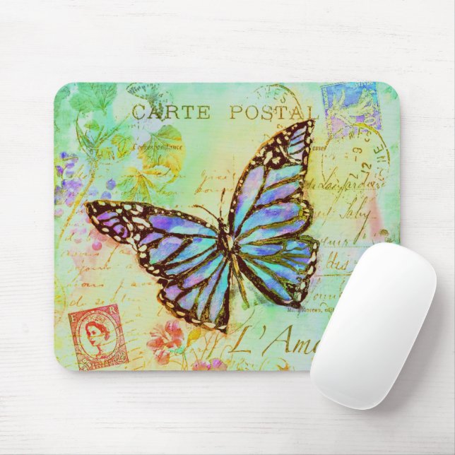 Tapis De Souris Papillon sarcelle et violet  (Avec souris)