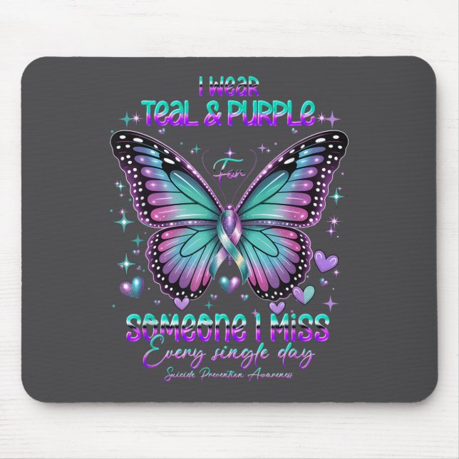 Tapis De Souris Papillon sarcelle et violet de prévention du suici (Devant)
