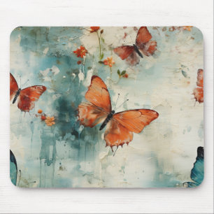 Tapis De Souris Papillon sarcelle Jardin anglais Floral vintage
