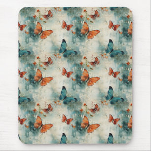 Tapis De Souris Papillon sarcelle Jardin anglais Floral vintage