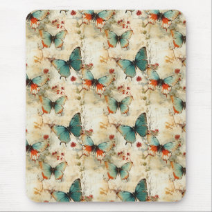 Tapis De Souris Papillon sarcelle rêveur Jardin de campagne floral