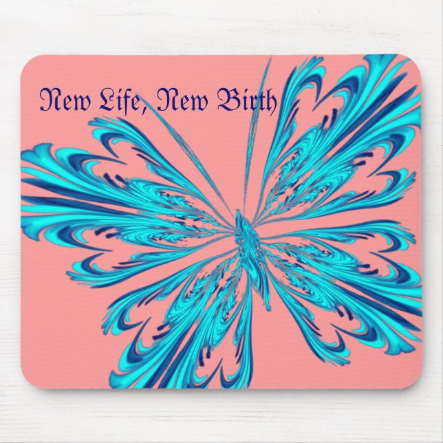 Tapis De Souris Papillon stylisé dans le bleu d'aqua (Devant)