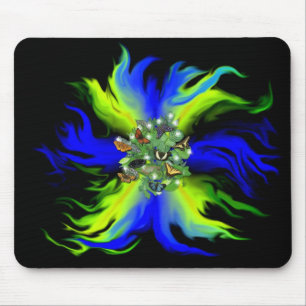 Tapis De Souris Papillon sur bleu vert arc-en-ciel avec étoiles, g