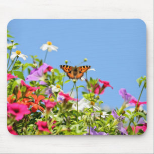 Tapis De Souris papillon sur des fleurs et ciel bleu
