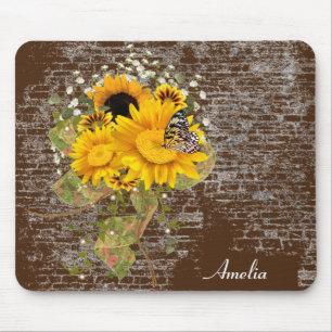 Tapis De Souris papillon sur le bouquet de tournesol