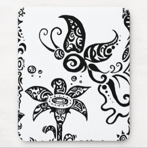 Tapis De Souris Papillon tribal noir et blanc