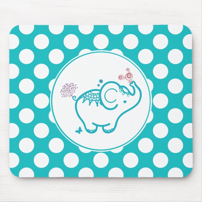 Tapis De Souris Papillon Turquoise Et Eléphant Et Fleur Violet (Devant)