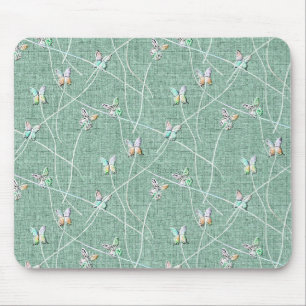 Tapis De Souris Papillons à l'aquarelle sur fond vert menthe