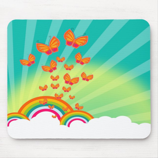 Tapis De Souris Papillons au-dessus des arcs-en-ciel Mousepad tba (Devant)