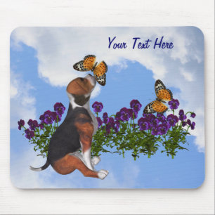 Tapis De Souris Papillons beagles Puppy Fleurs Animaux Mousepad