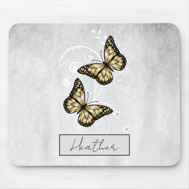 Tapis De Souris Papillons brillants en or (Devant)