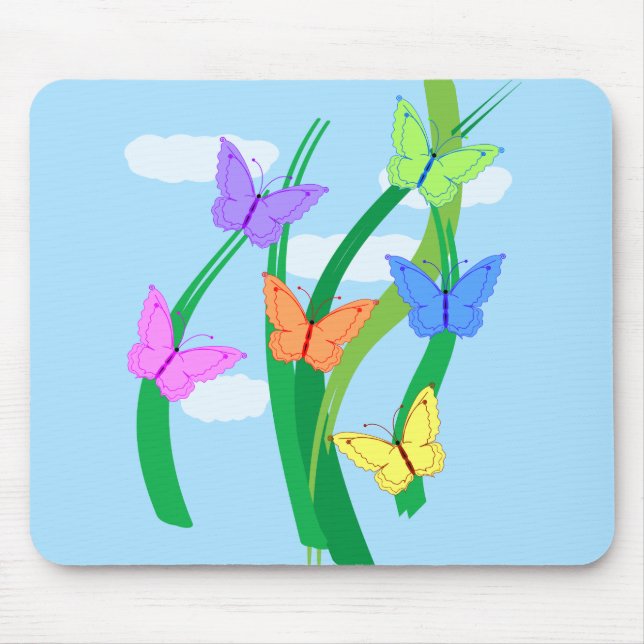 Tapis De Souris Papillons colorés et ciel (Devant)