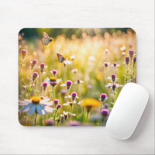Tapis De Souris Papillons dans la prairie Fleur sauvage