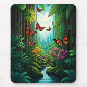 Tapis De Souris Papillons dans une jungle luxuriante