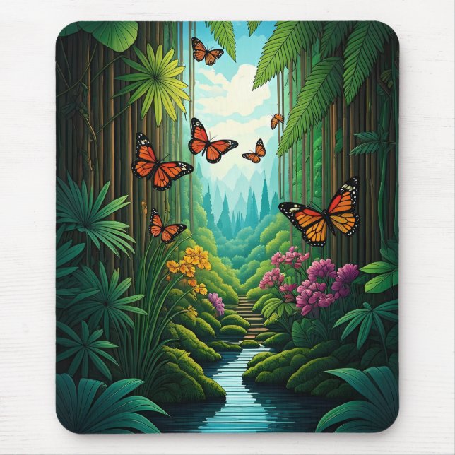 Tapis De Souris Papillons dans une jungle luxuriante (Devant)