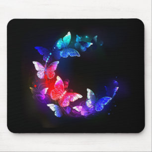 Tapis De Souris Papillons de nuit Neon brillants sur arrière - pla