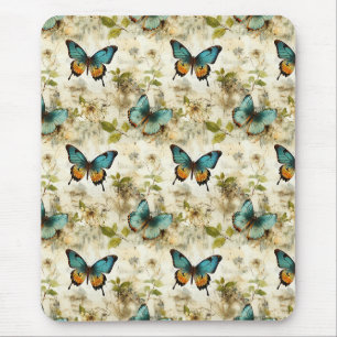 Tapis De Souris Papillons et fleurs vintage colorés