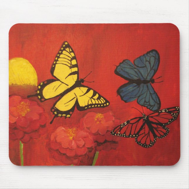 Tapis De Souris Papillons et Zinnias Mousepad (Devant)