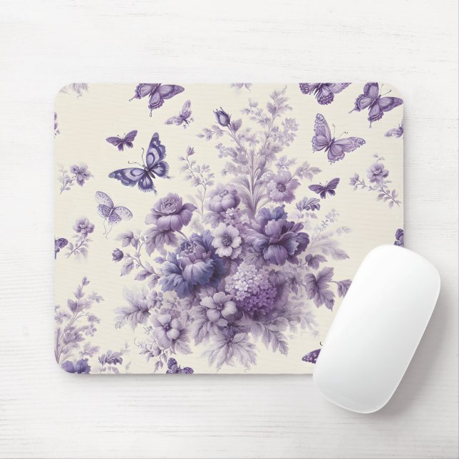 Tapis De Souris Papillons Fleurie de Toile de France Violet (Avec souris)