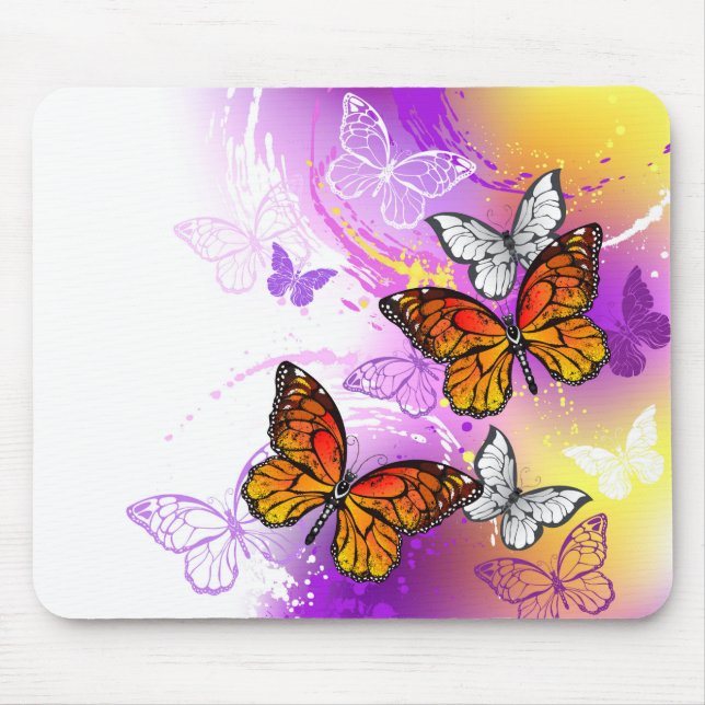Tapis De Souris Papillons Monarque sur Arrière - plan pourpre (Devant)