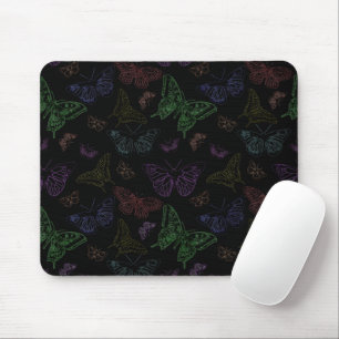 Tapis De Souris Papillons noir et arc-en-ciel volants