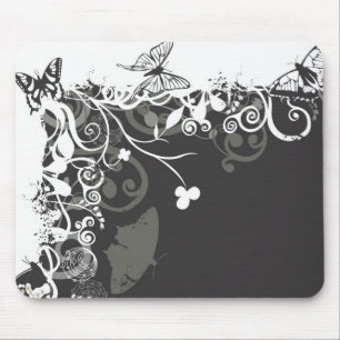 Tapis De Souris Papillons noirs et blancs Mousepad