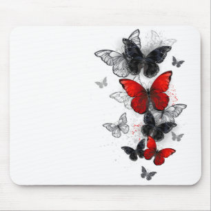 Tapis De Souris Papillons noirs et rouges volants